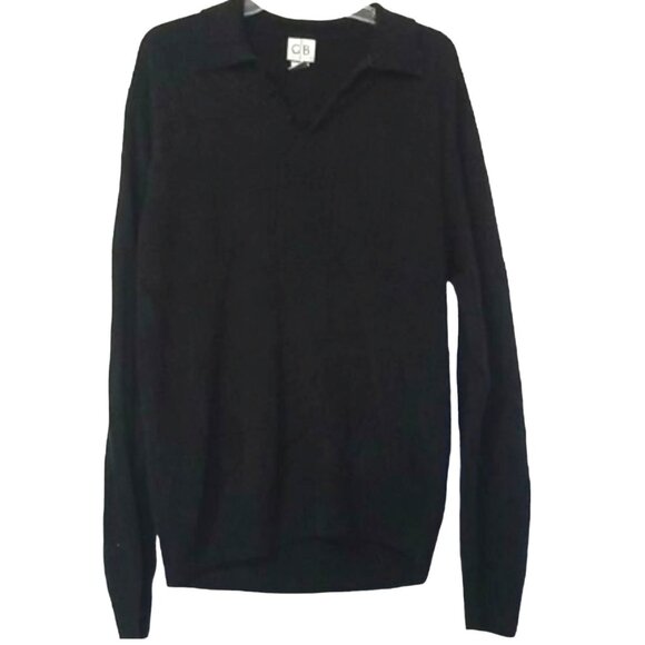 Geoffrey Beene Long Sleeve Collared Textured Sweater Mens Sz Large Black Crewnec - Picture 1 of 4